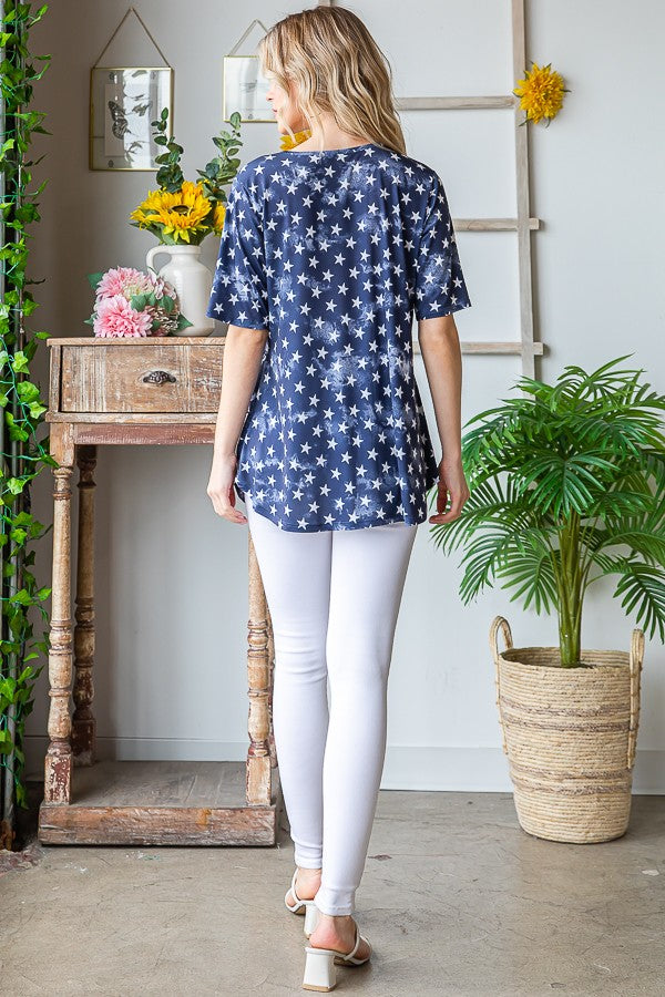 Short Sleeve Cirsscross Star Babydoll Top