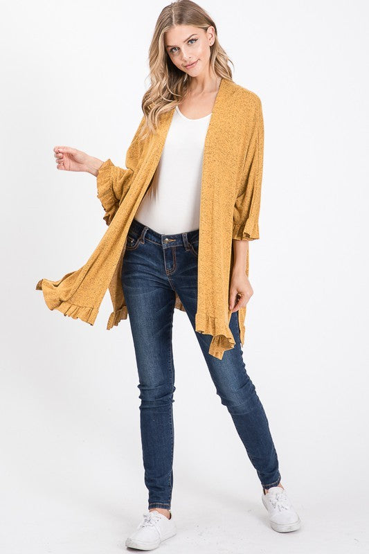 Hacci Two-tone Ruffle Trim Open Front Cardigan