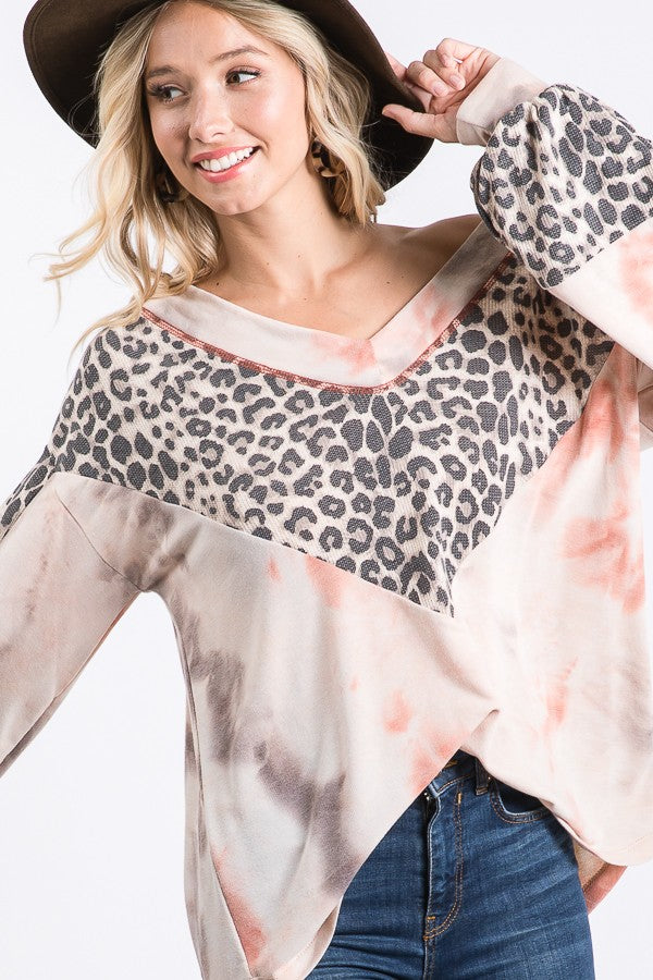 Animal print color block sweater