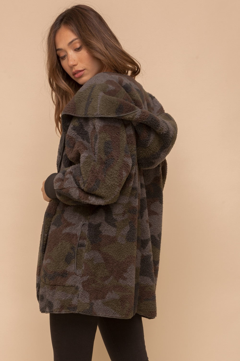 Camo Print Fur Open Jacket