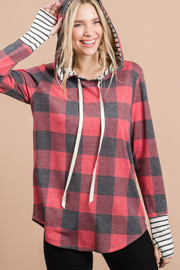 Plaid butter soft stretchy hoodie
