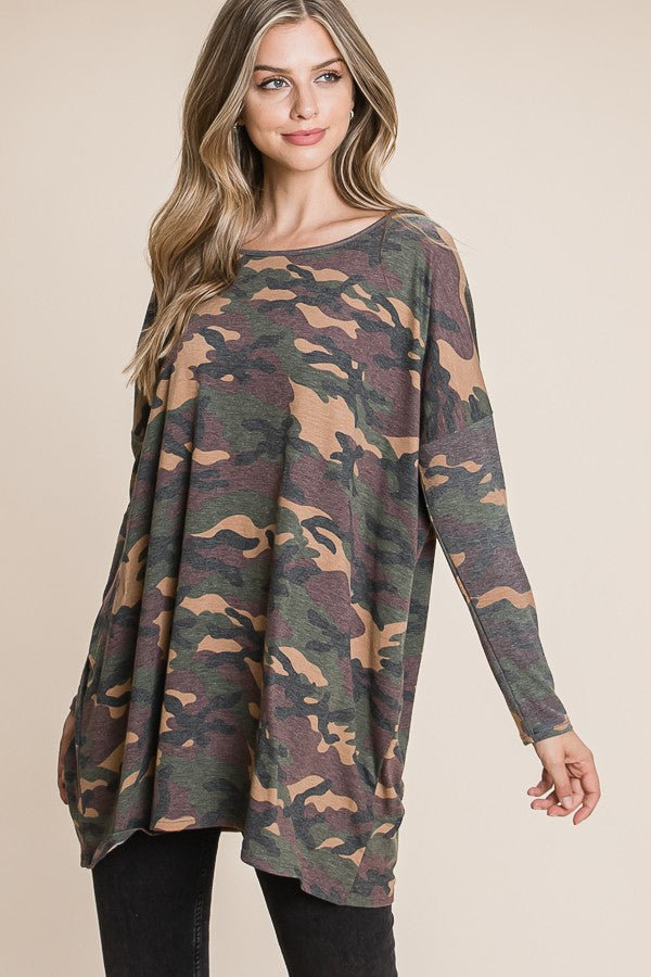 Oversize Fit Camo Print Top