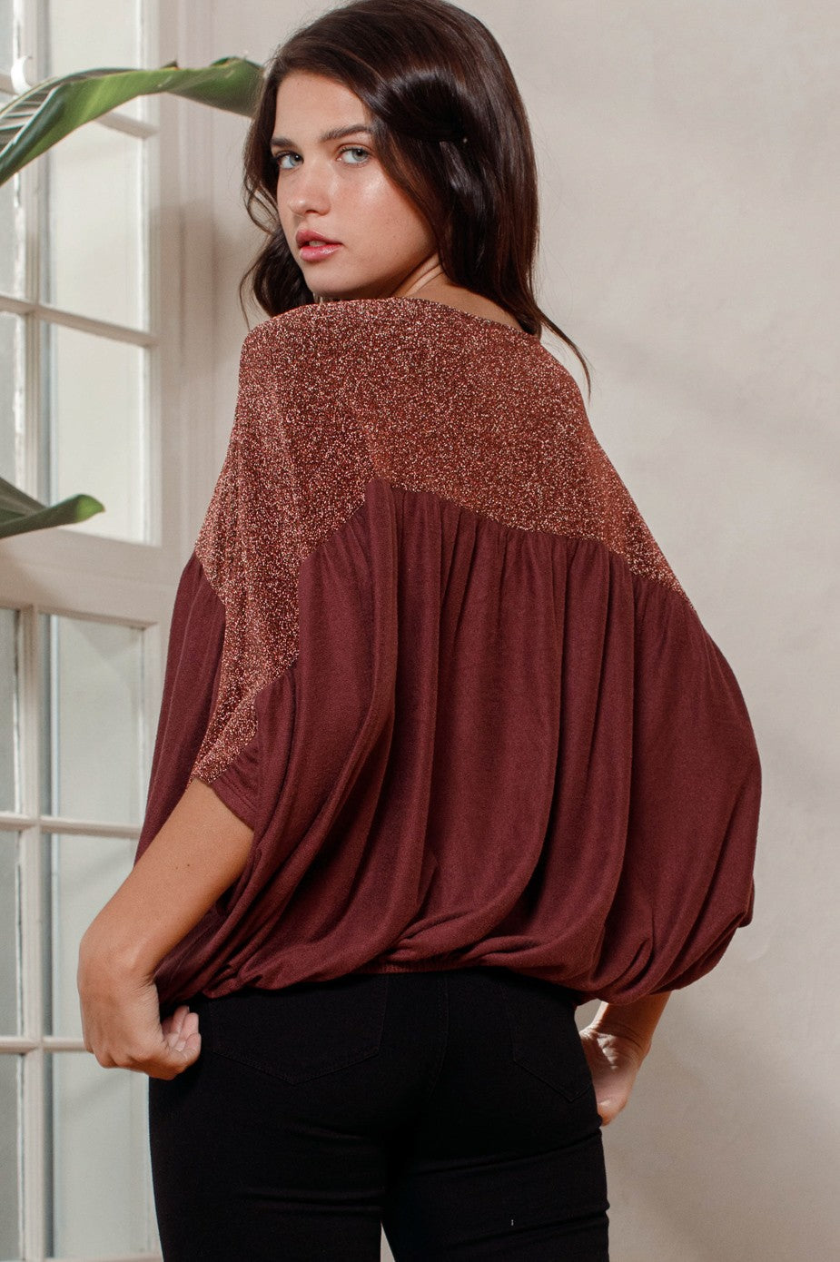 Color Block Glitter Knit Top