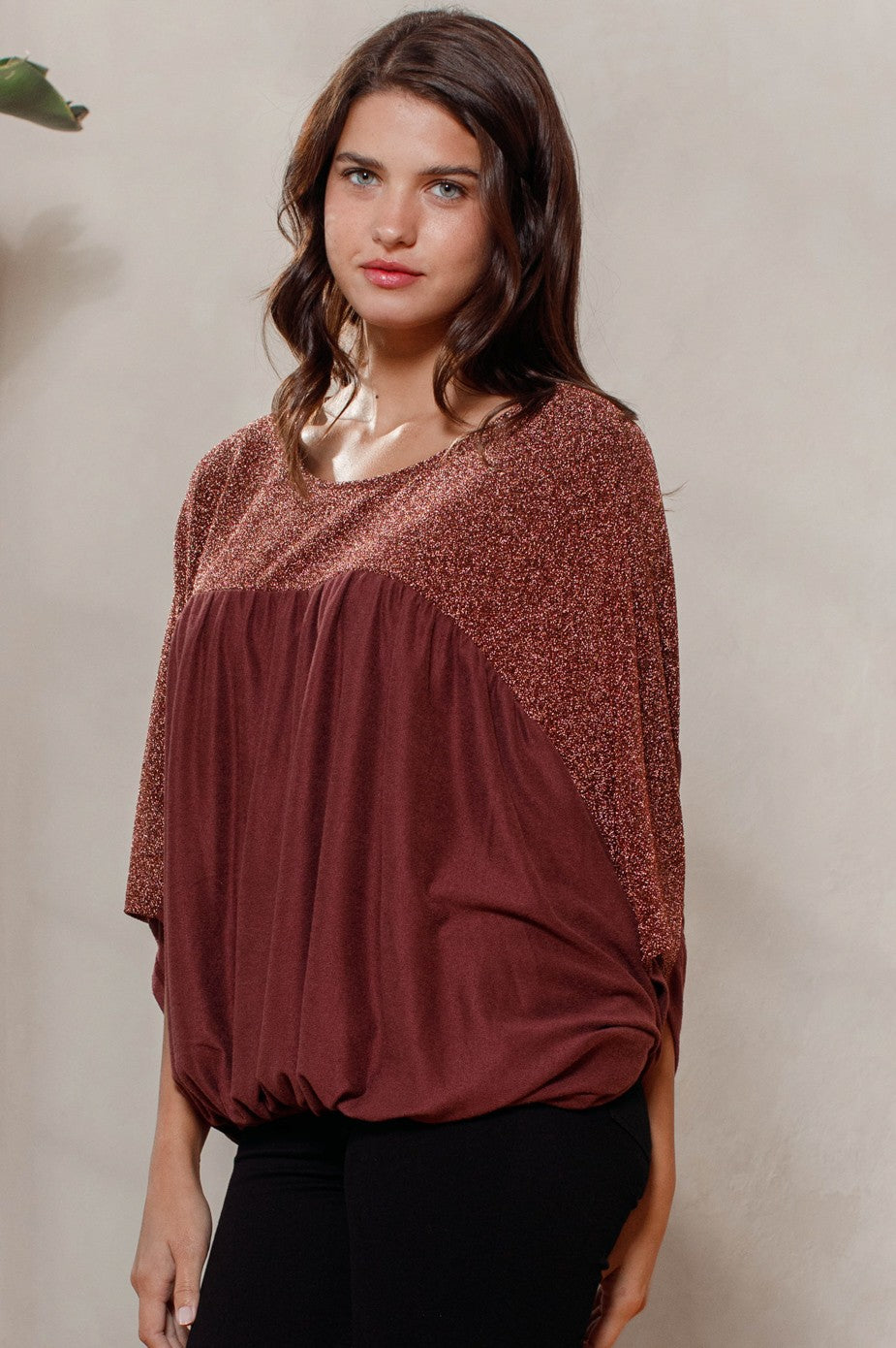 Color Block Glitter Knit Top
