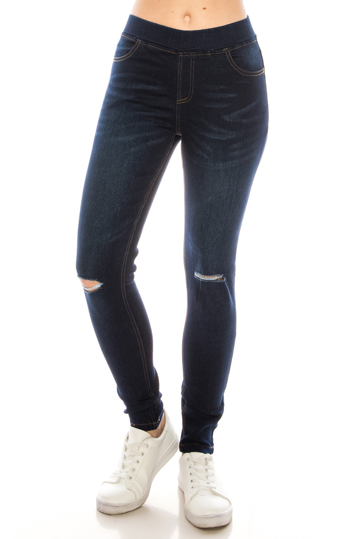 Slashed Pull On Denim Jegging