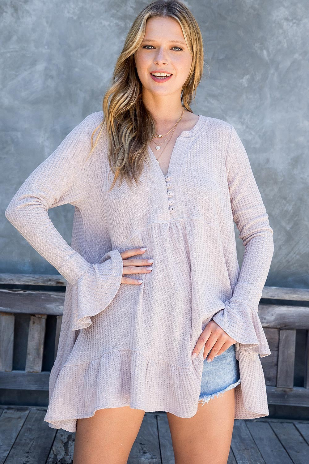Waffle Knit Flare Top/ Tunic