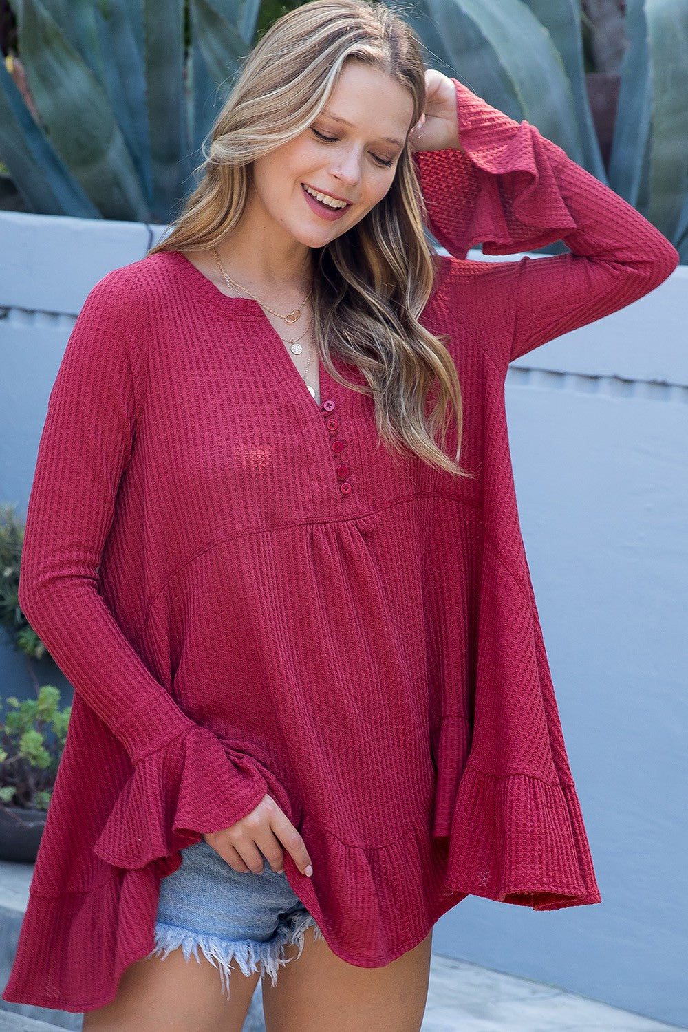 Waffle Knit Flare Top/ Tunic