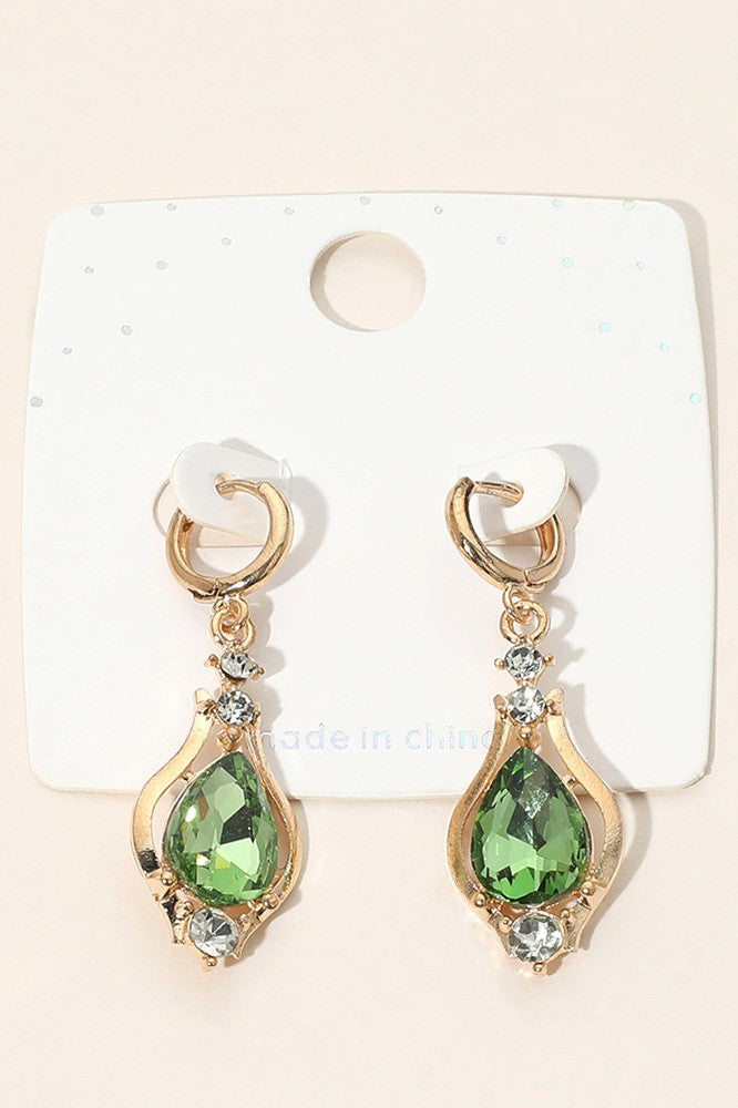 Teardrop Stone Dangle Huggie Earrings