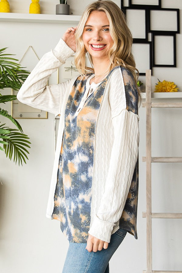 Cable Knit Contrast Button Front Top