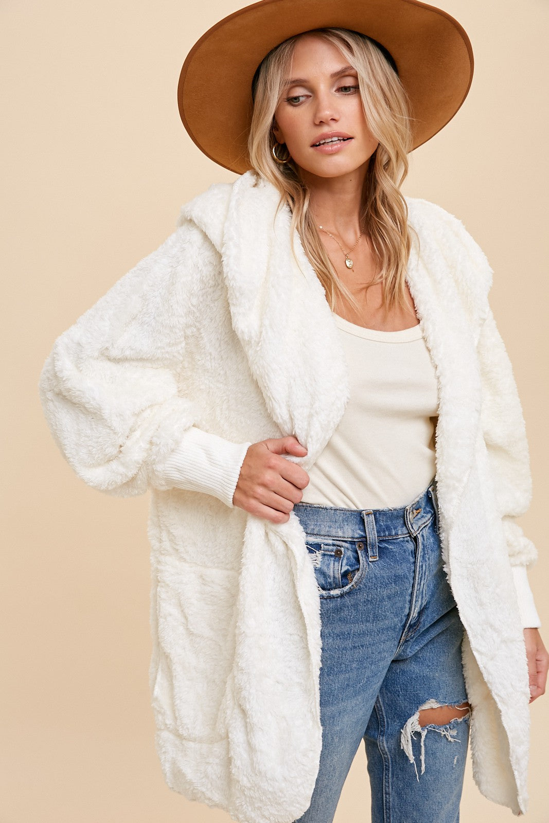 Faux Fur So Soft Plush Hooded Jacket With Pockets