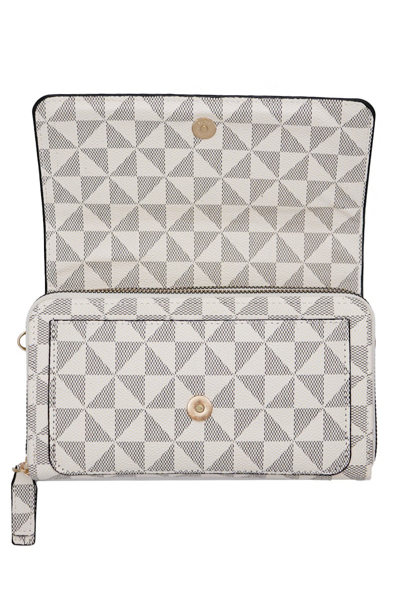 Triangle Checkered Pu Front Flap Crossbody Bag