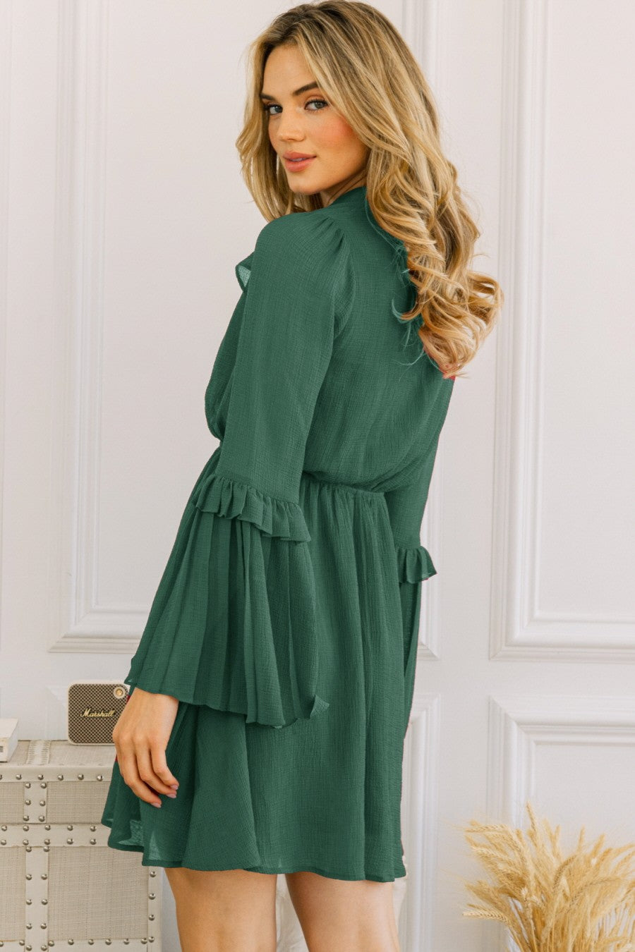 Ruffle V-neck Holiday Dress