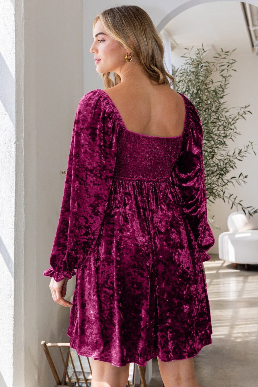 Velvet Babydoll Square Neckline Mini Dress