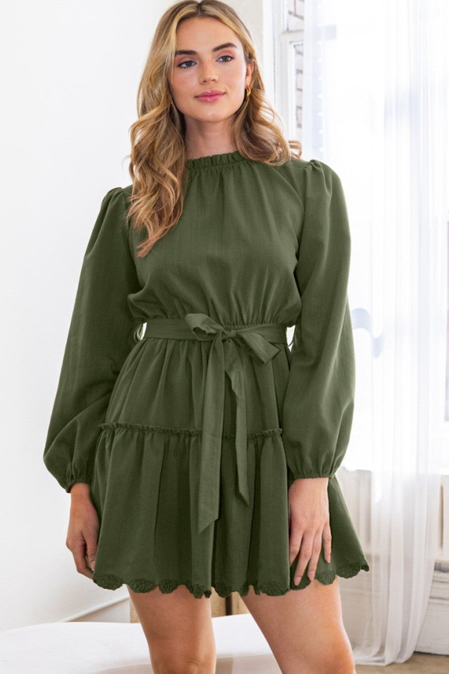 Embroidered Hemline Tiered Mini Dress