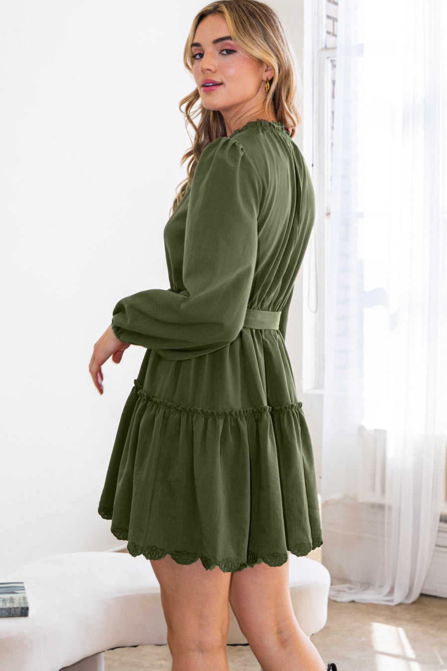 Embroidered Hemline Tiered Mini Dress
