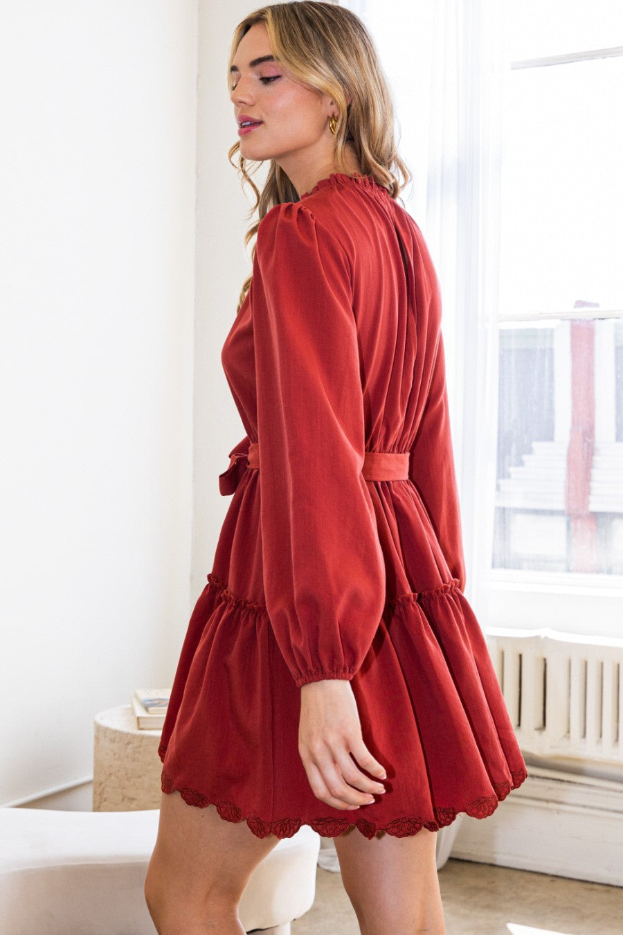 Embroidered Hemline Tiered Mini Dress