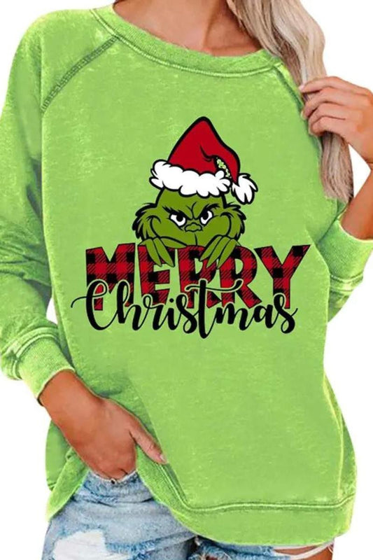 Grinch Print Holiday Pullover - Christmas Crewneck