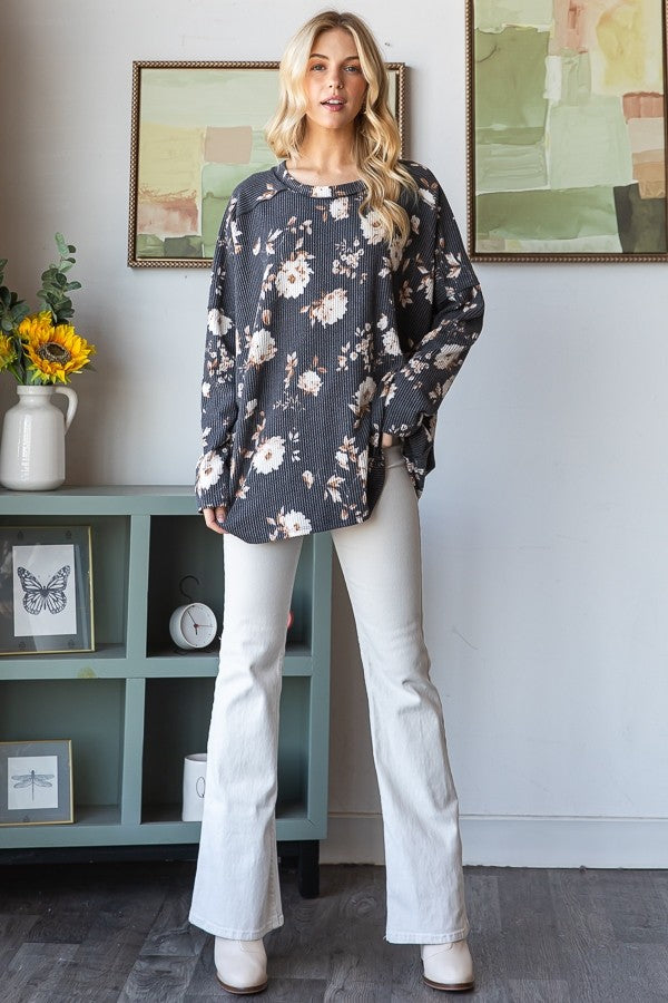 Long Sleeve Floral Urban Ribbed Top