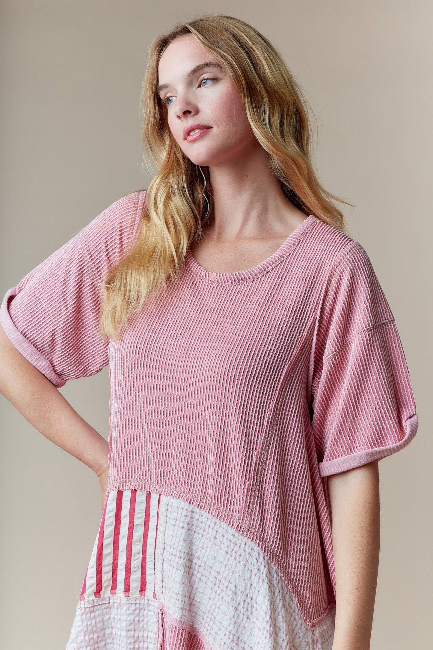 Stripe & Plaid Pattern Oversized Dress