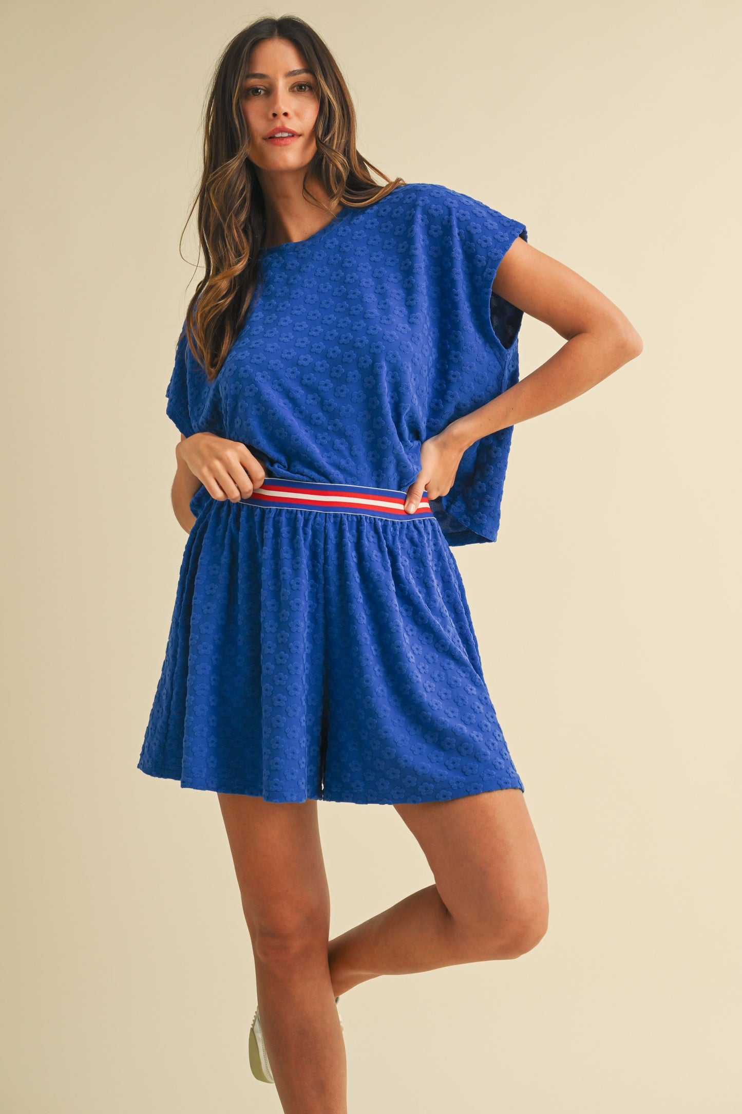 Daisy Terry Texture Top & Flare Shorts Set