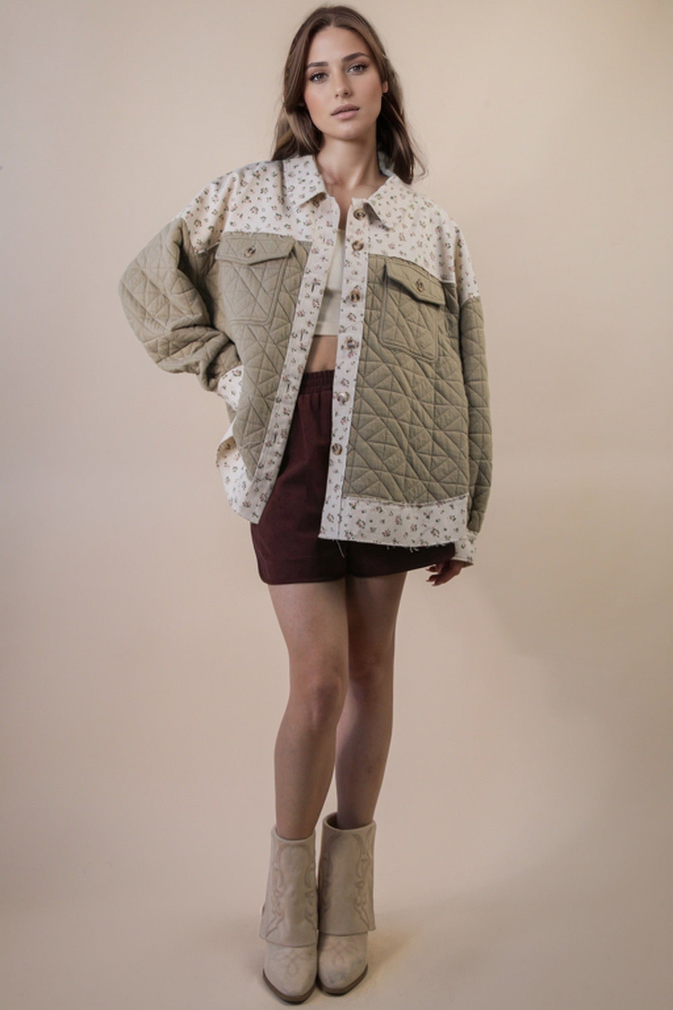 Floral Printed Contrast Cotton Jacket
