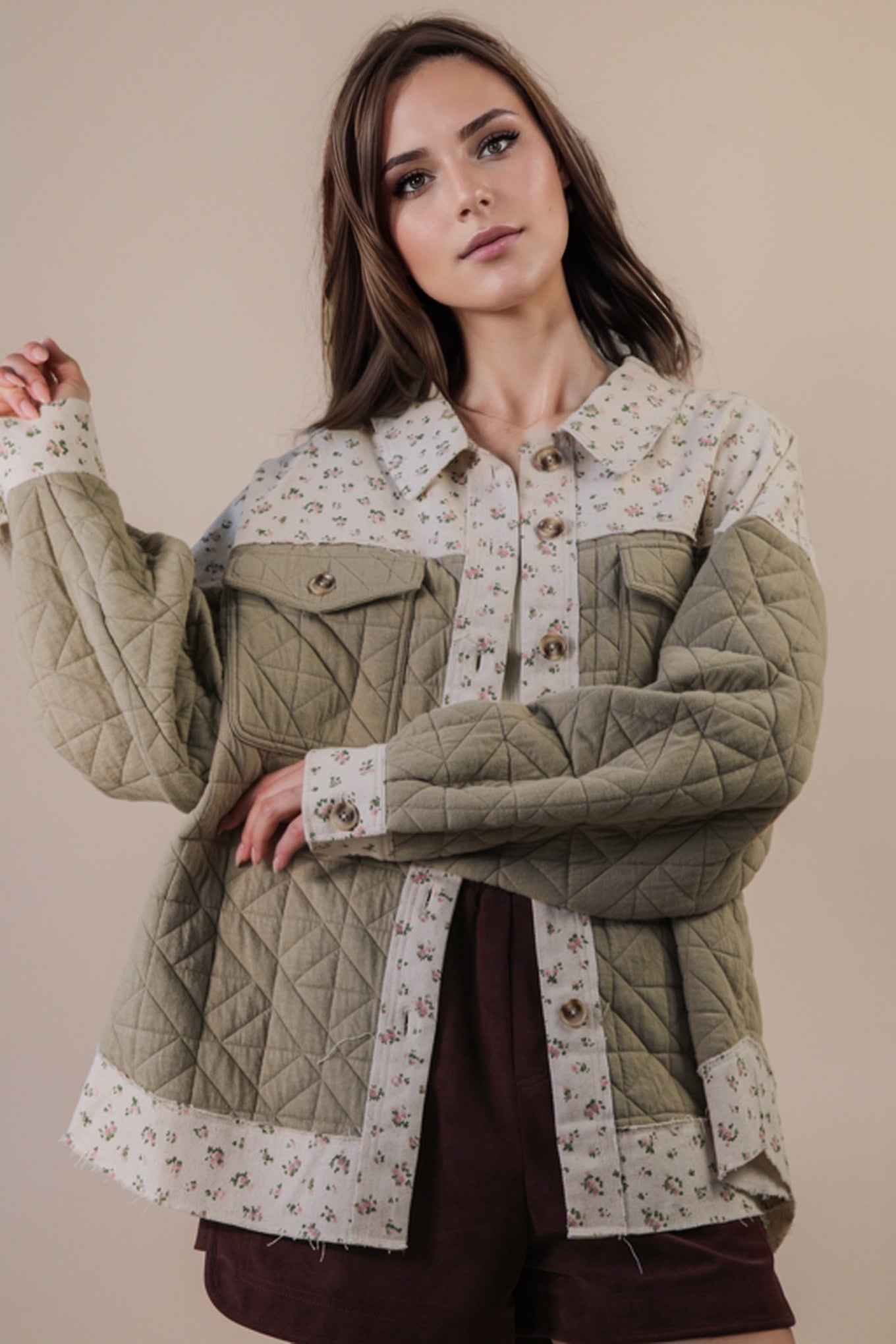 Floral Printed Contrast Cotton Jacket