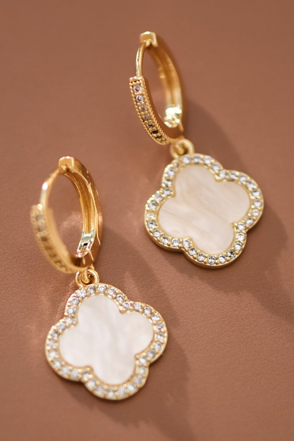 18k Waterproof Stainless Steel Clover Pearl Drops