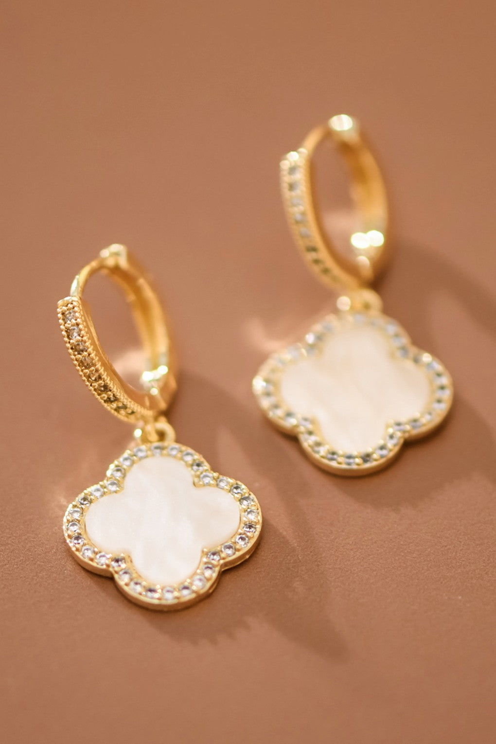 18k Waterproof Stainless Steel Clover Pearl Drops