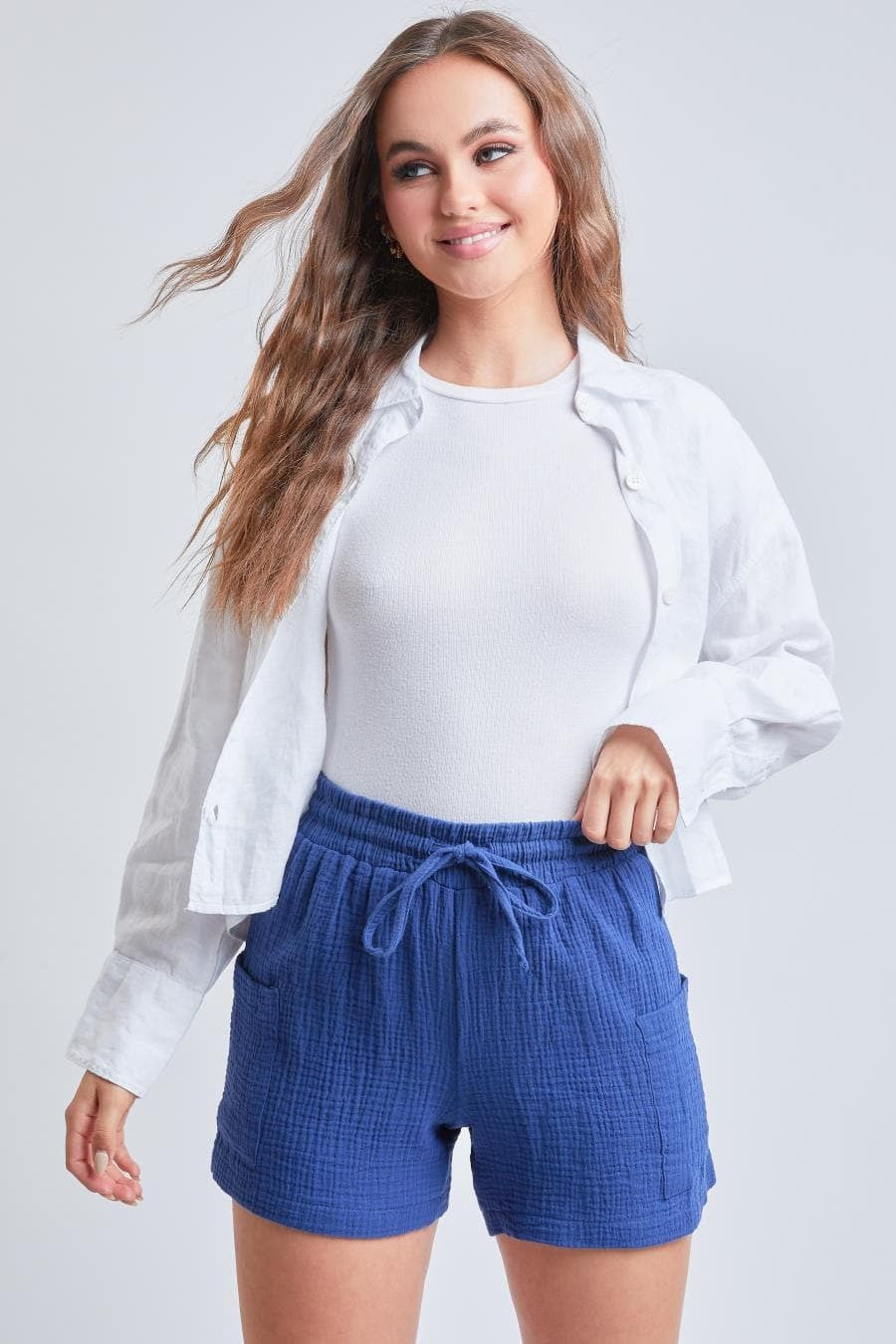 Stretchy Denim- High Rise Washed Shorts With Pockets