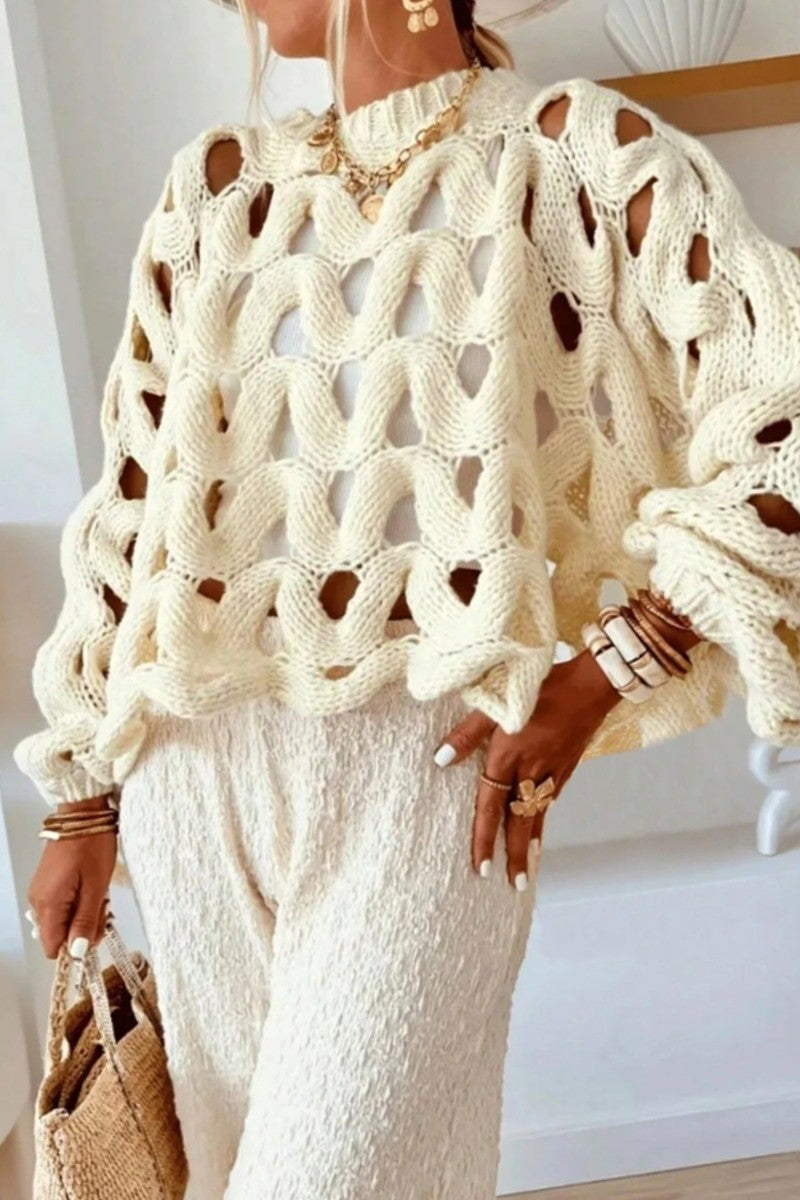 Crochet Hollow Out Knit Pullover Sweater
