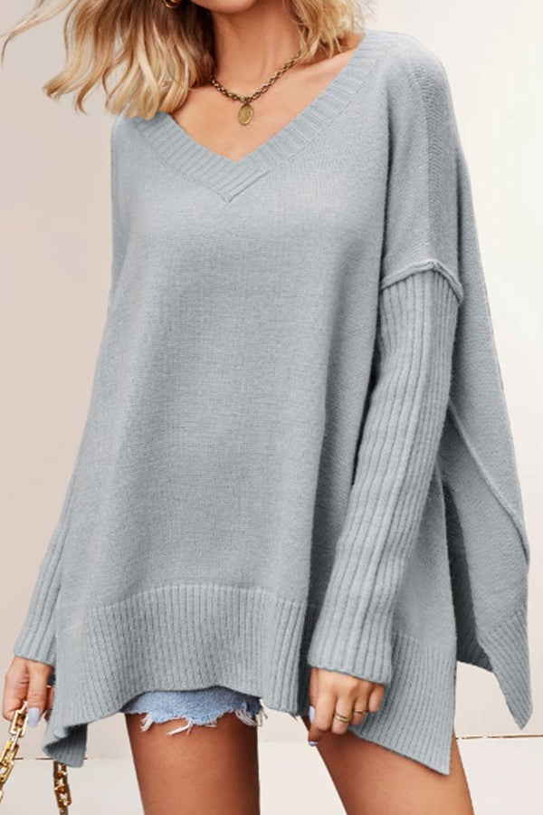 V Neck Oversized Knit Sweater