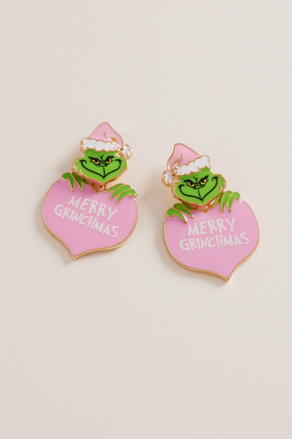 Merry Christmas Heart Grinch Monster Earrings