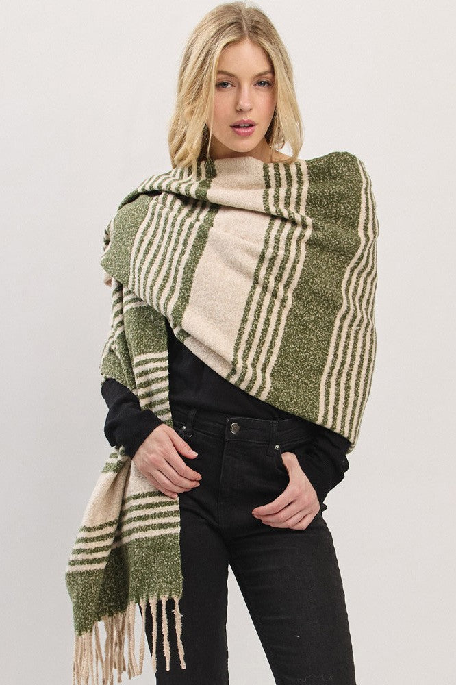 Oversized Super Soft Striped Fringe Scarf