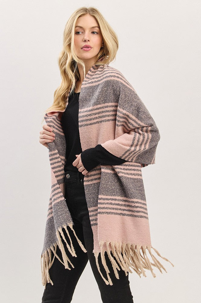 Oversized Super Soft Striped Fringe Scarf