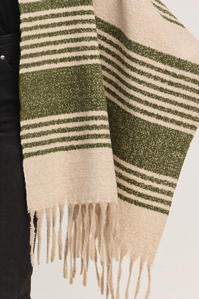 Oversized Super Soft Striped Fringe Scarf