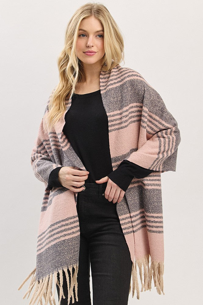 Oversized Super Soft Striped Fringe Scarf