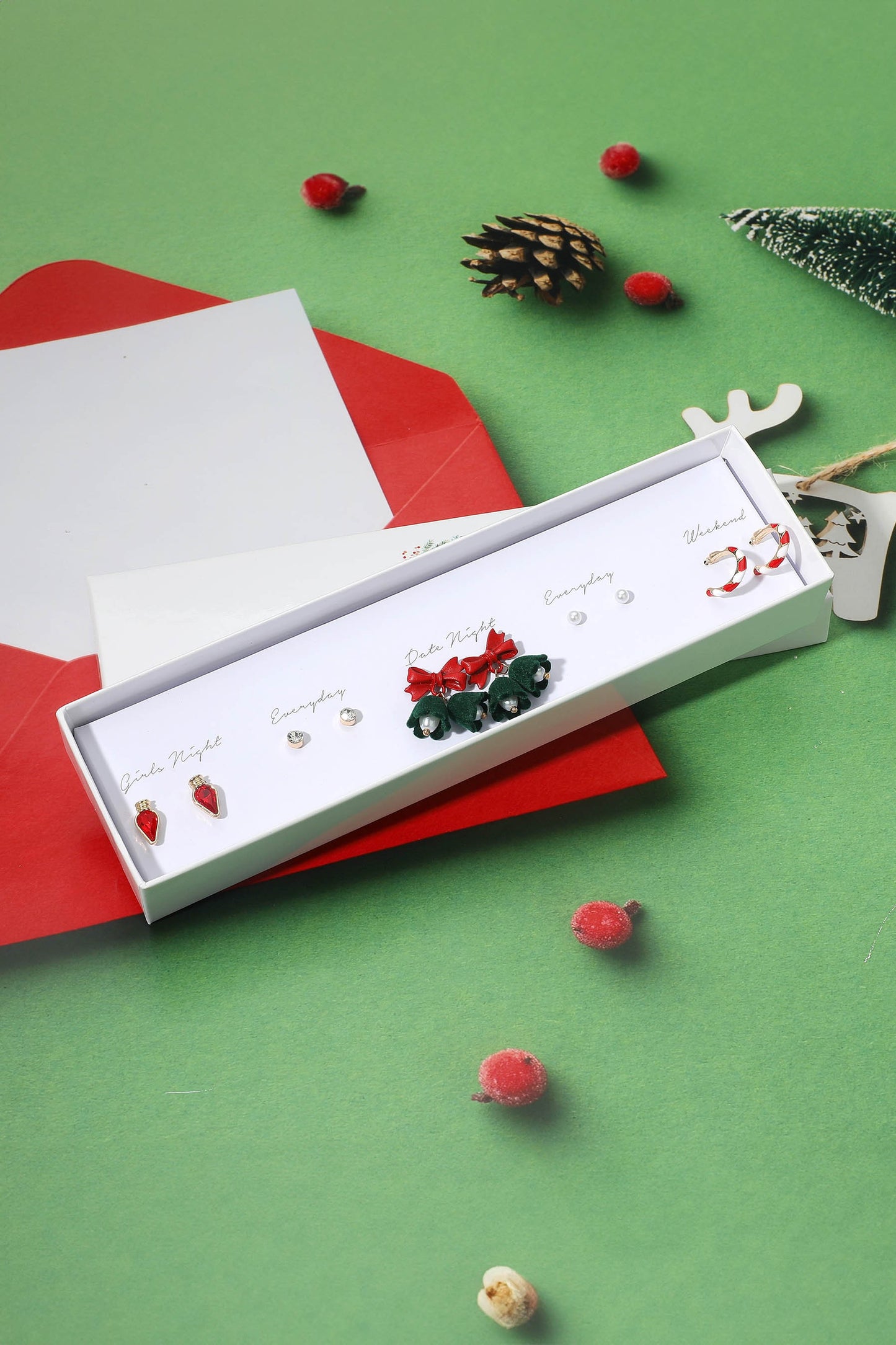 5pairs - Holiday Pearl Candy Cane Mini Earring Set