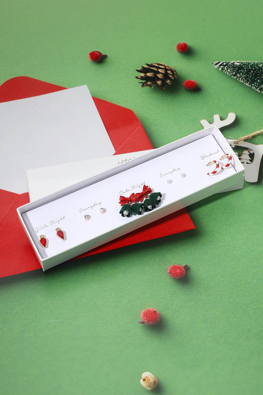 5pairs - Holiday Pearl Candy Cane Mini Earring Set