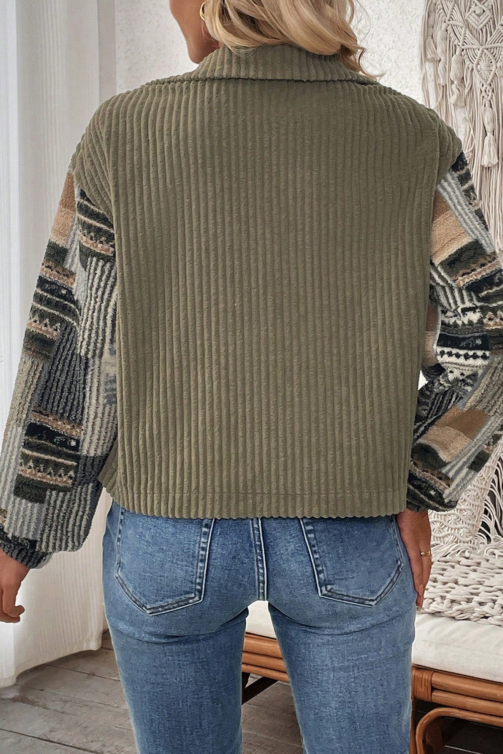 Fleece Plaid Print Patchwork Button Up Jacket