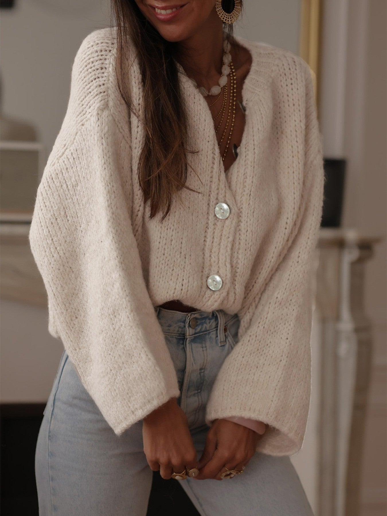 Loose Solid Button-up Knit Cardigan
