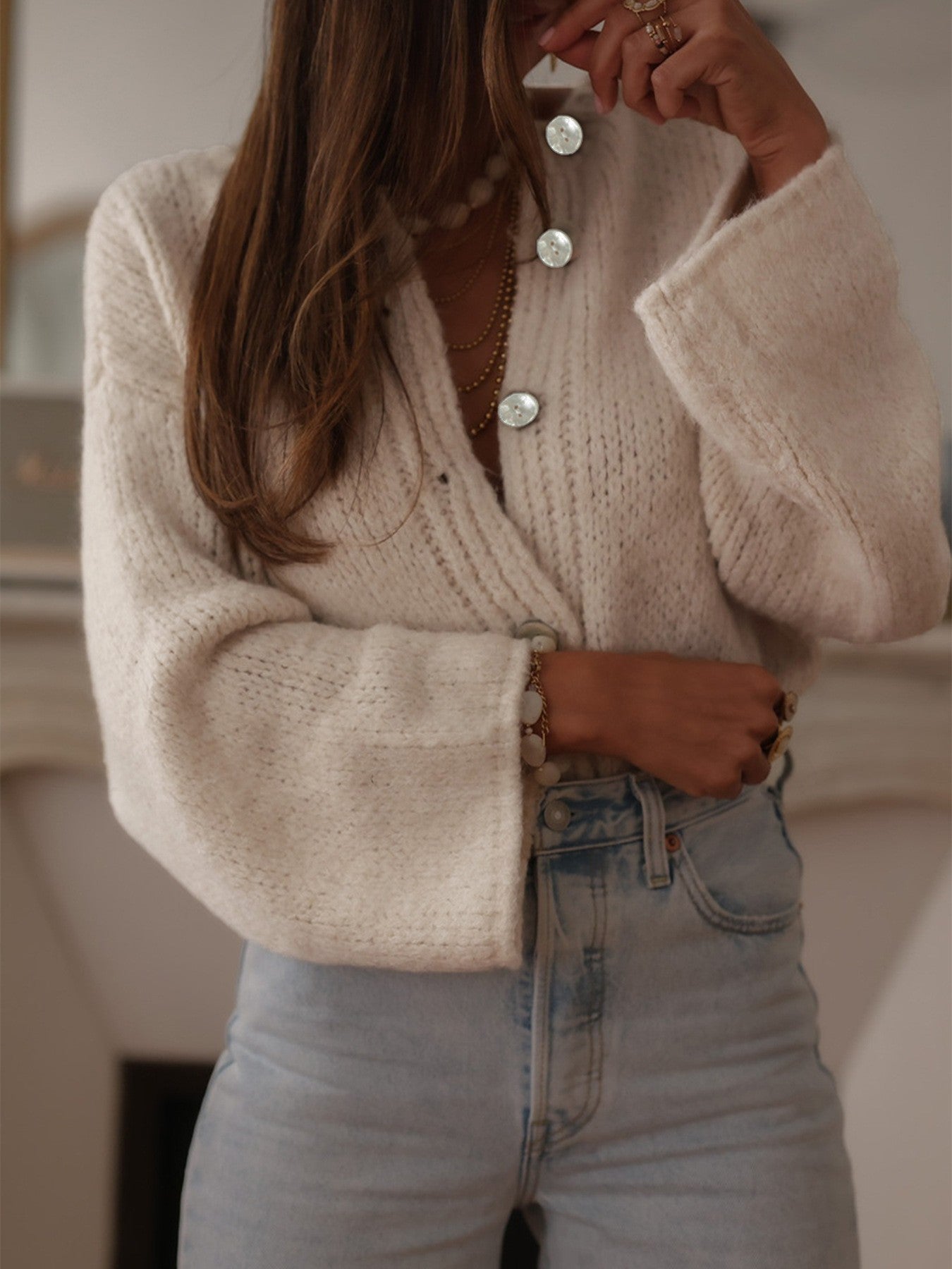 Loose Solid Button-up Knit Cardigan