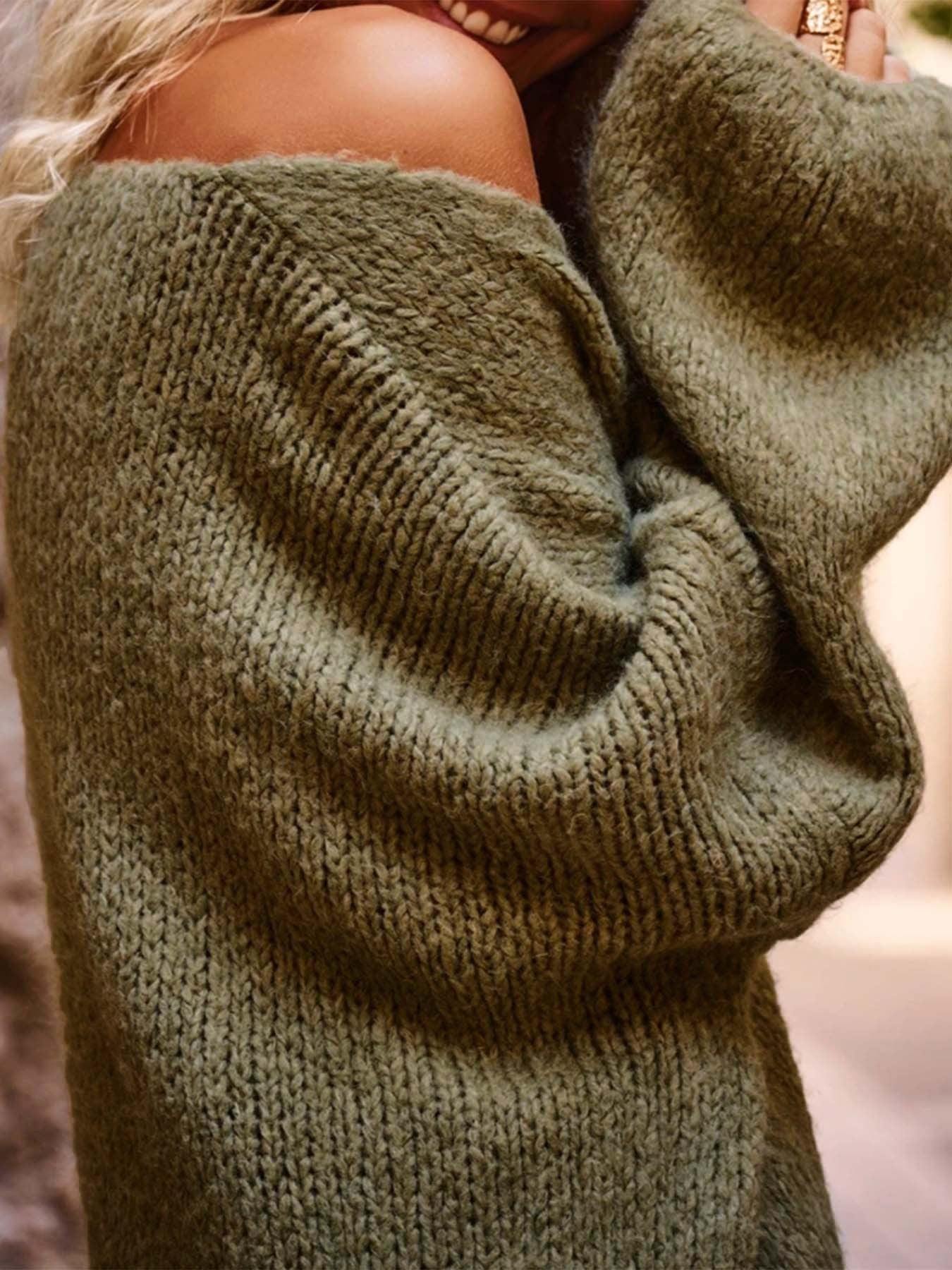 Heart Print V Neck Casual Loose Knit Sweater