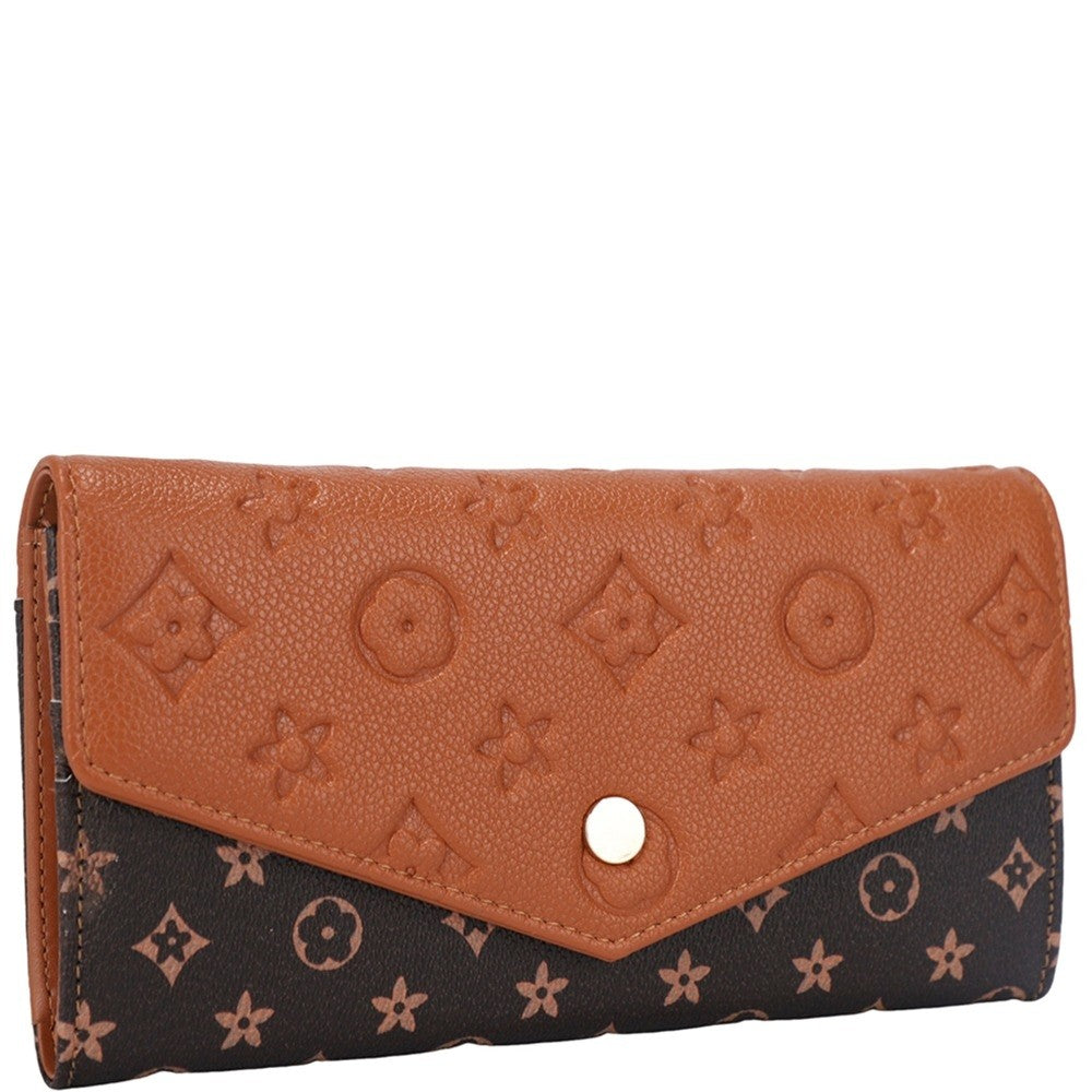 Two Tone Textured Design Button Flap Wallet LV Inspired