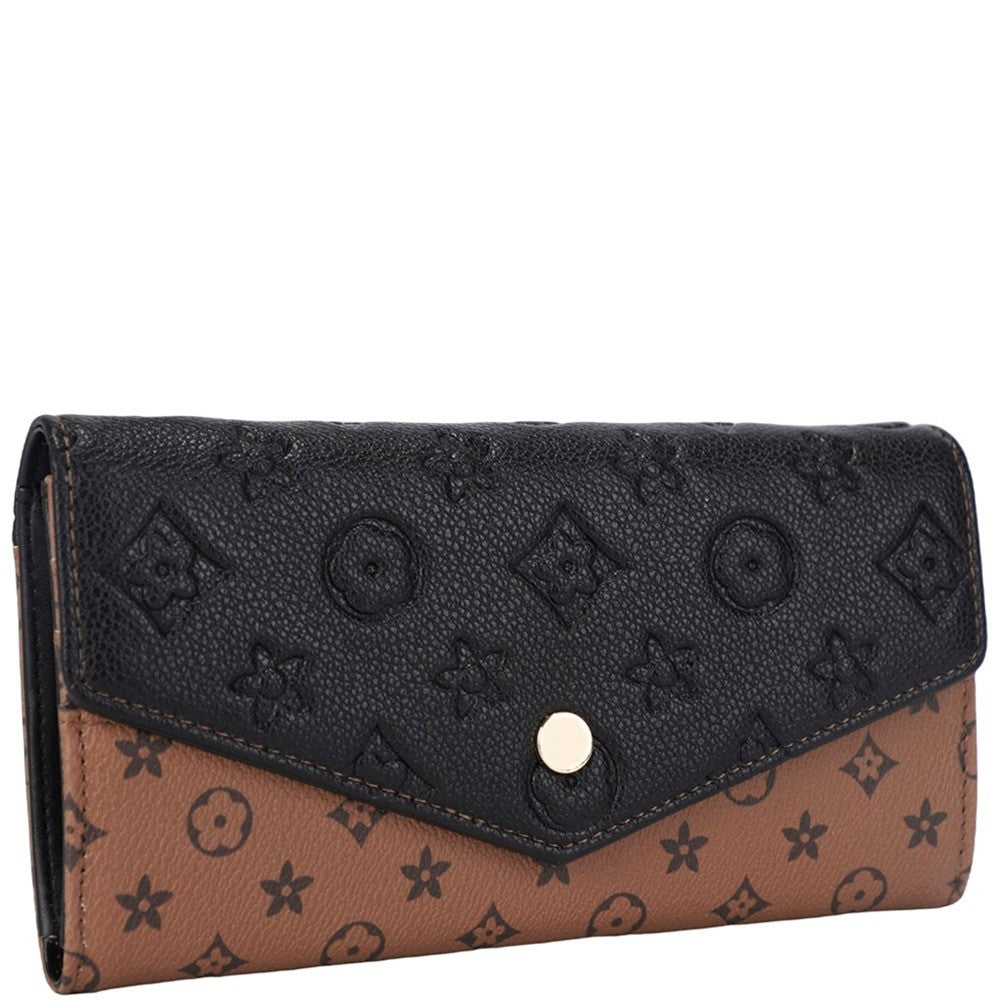Two Tone Textured Design Button Flap Wallet LV Inspired