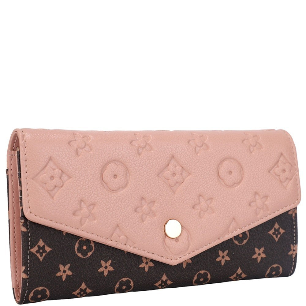 Two Tone Textured Design Button Flap Wallet LV Inspired