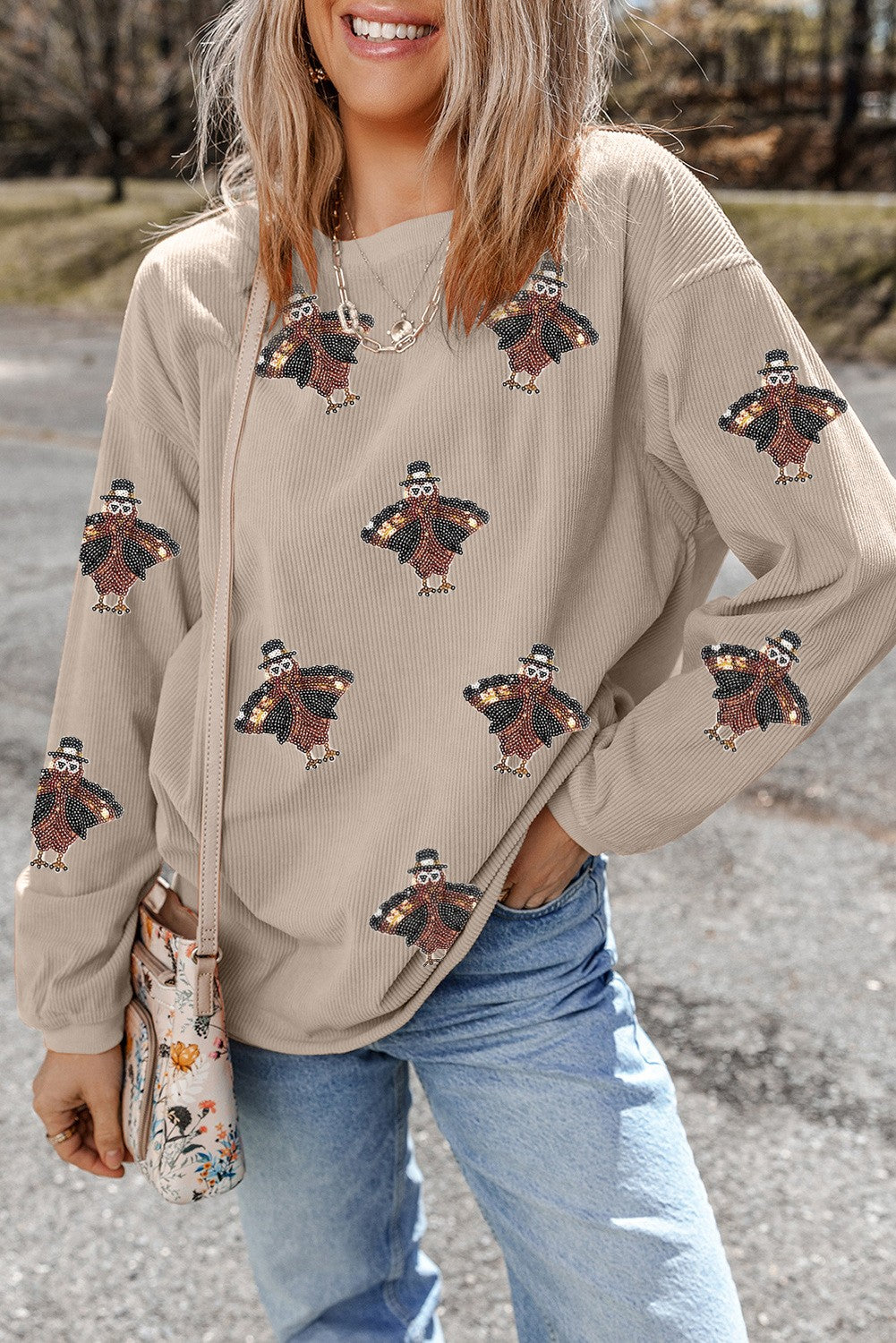 Thanksgiving Turkey Graphic Baggy Sweatshirt