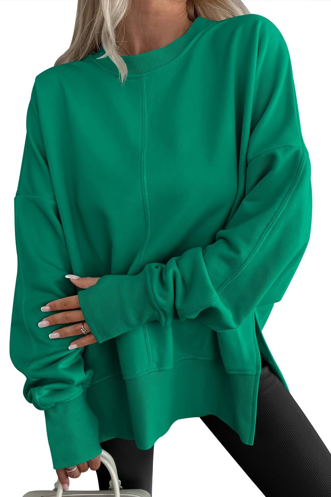 Solid Color Round Neck Loose Fit Sweatshirt