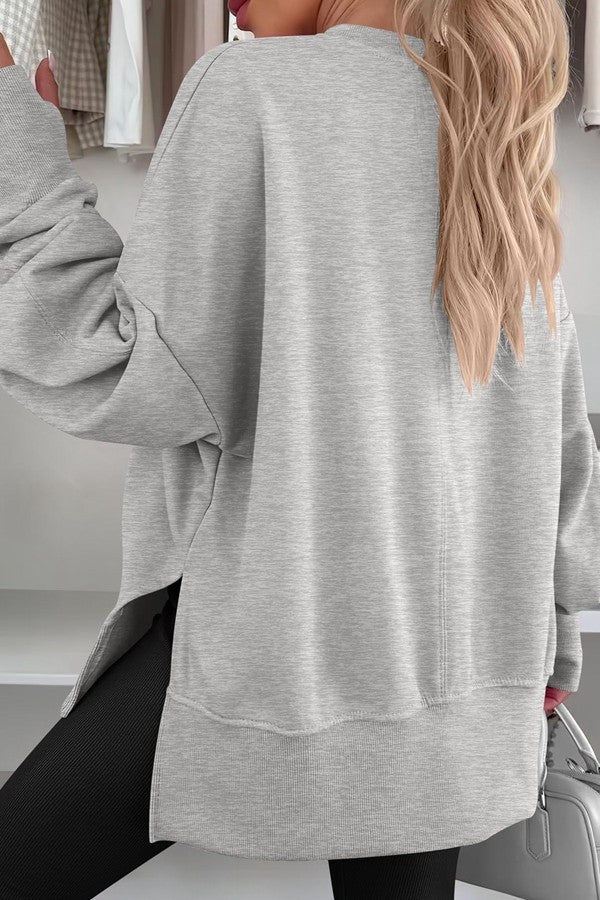 Solid Color Round Neck Loose Fit Sweatshirt