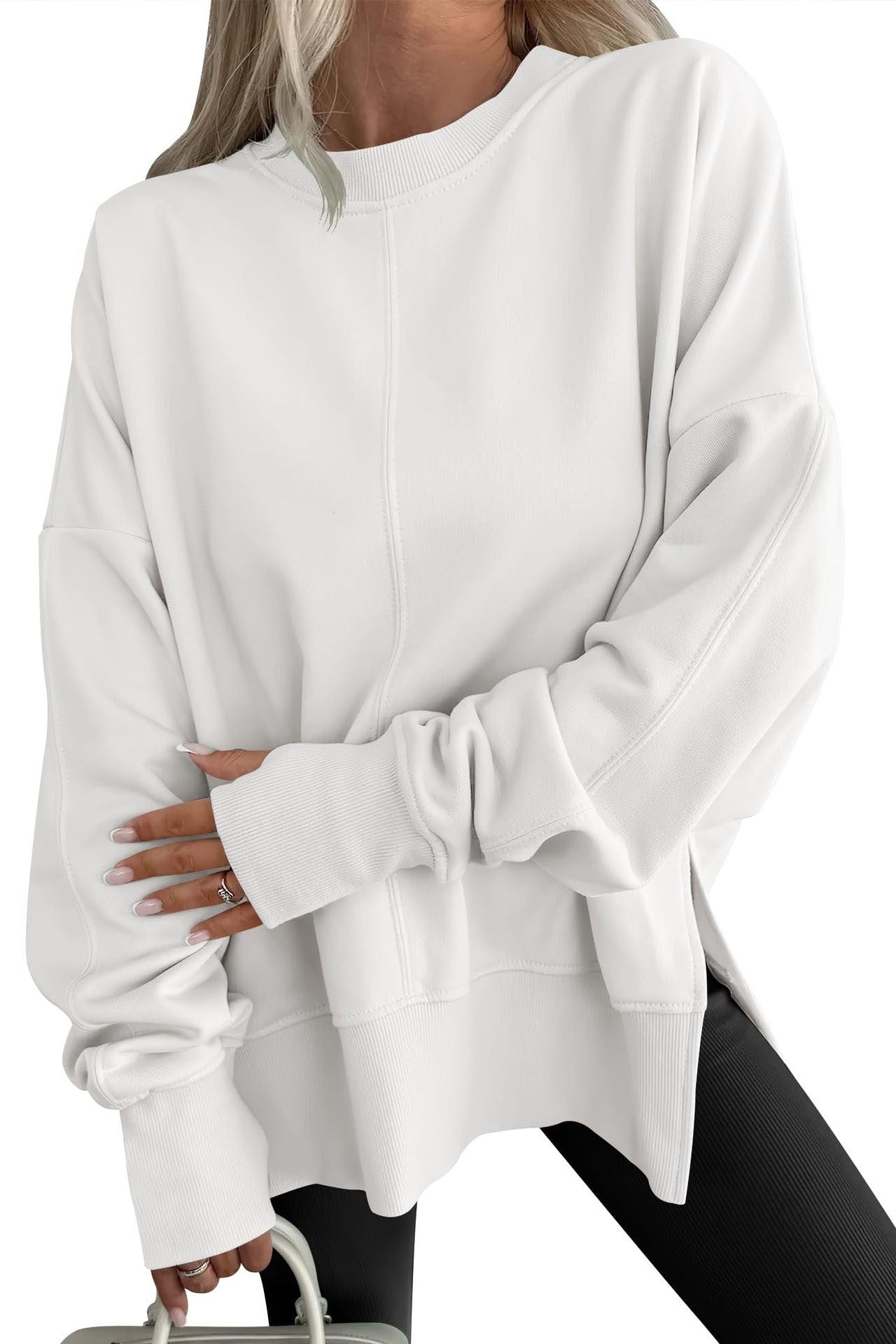 Solid Color Round Neck Loose Fit Sweatshirt