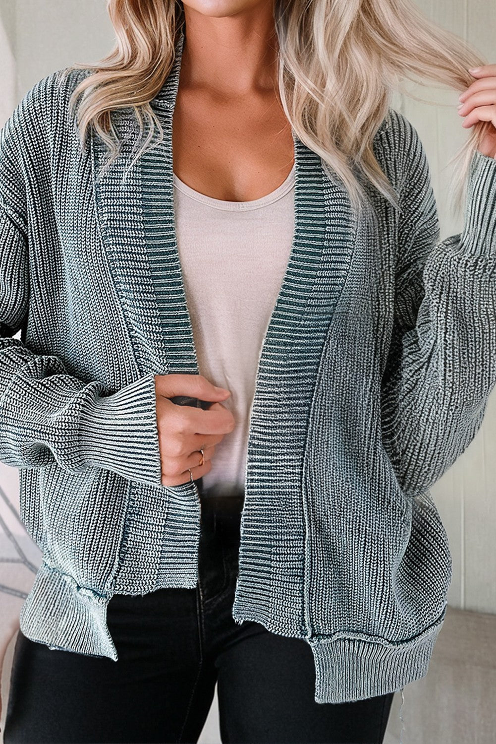 Mineral Wash Patchwork Knit Sweater Cardigan